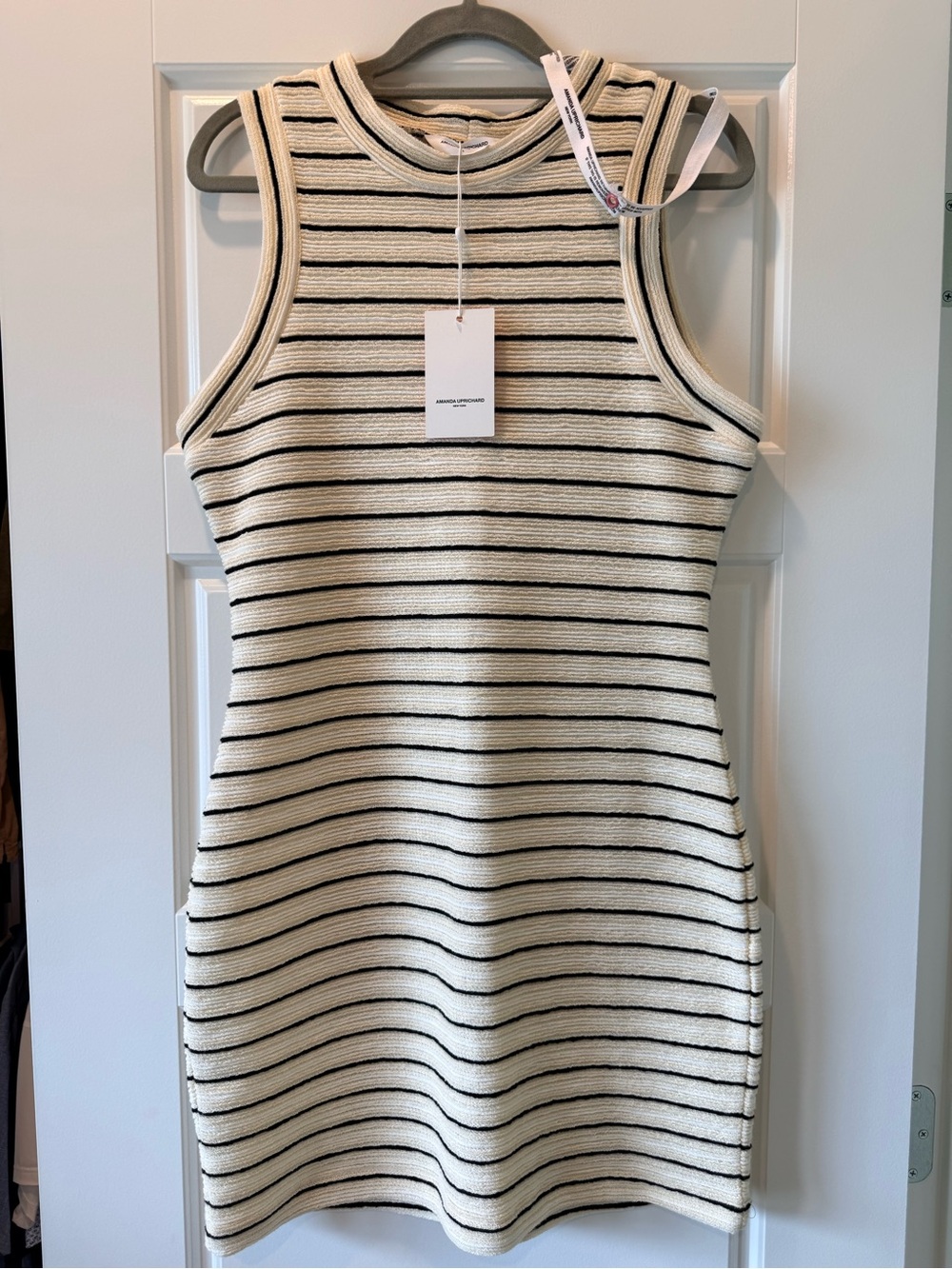 Amanda Uprichard Cream and Black Striped Knit Dress
